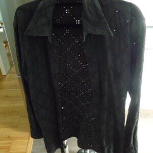ITALIAN COTTON EYELET COTTON MAN LONG SLEEVE SHIRT IN BLACK GOOD CONDITION 16